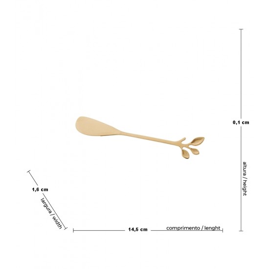 Jogo 4 Espátulas Para Patê ou Manteiga Aço Inox Leaves Dourado